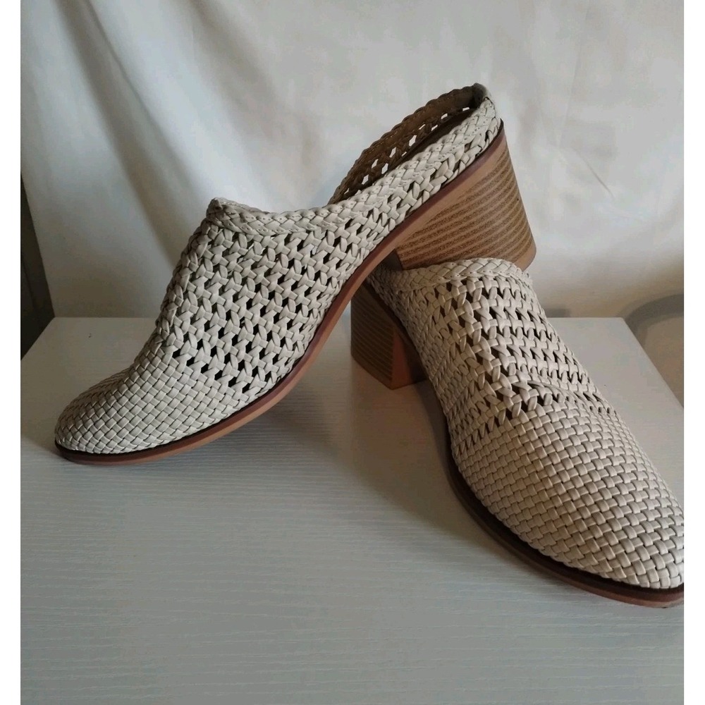 Time and Tru Womens Ladies Ivory Woven Slip On Chunk Heel Mules Shoes Sz 10 - Picture 2 of 6
